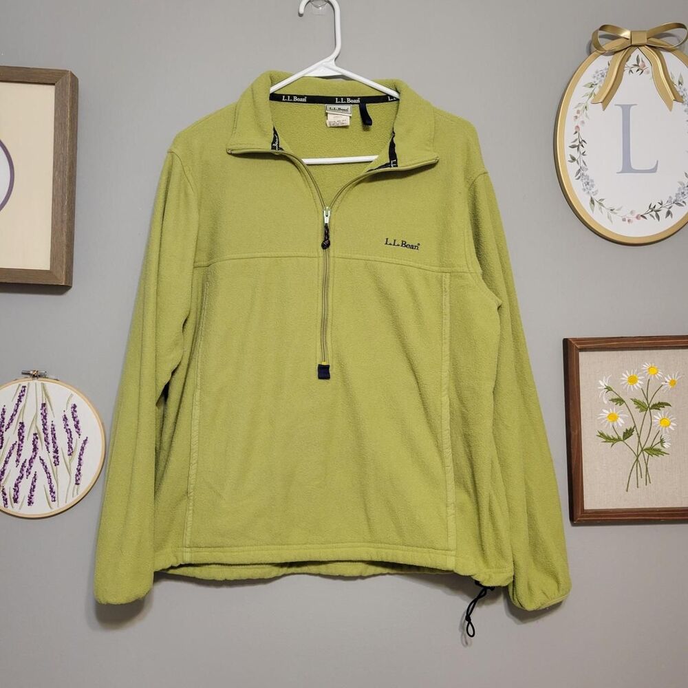 Vintage 90s L.L. Bean Quarter Zip Fleece Pullover Green Medium Gorpcore made in